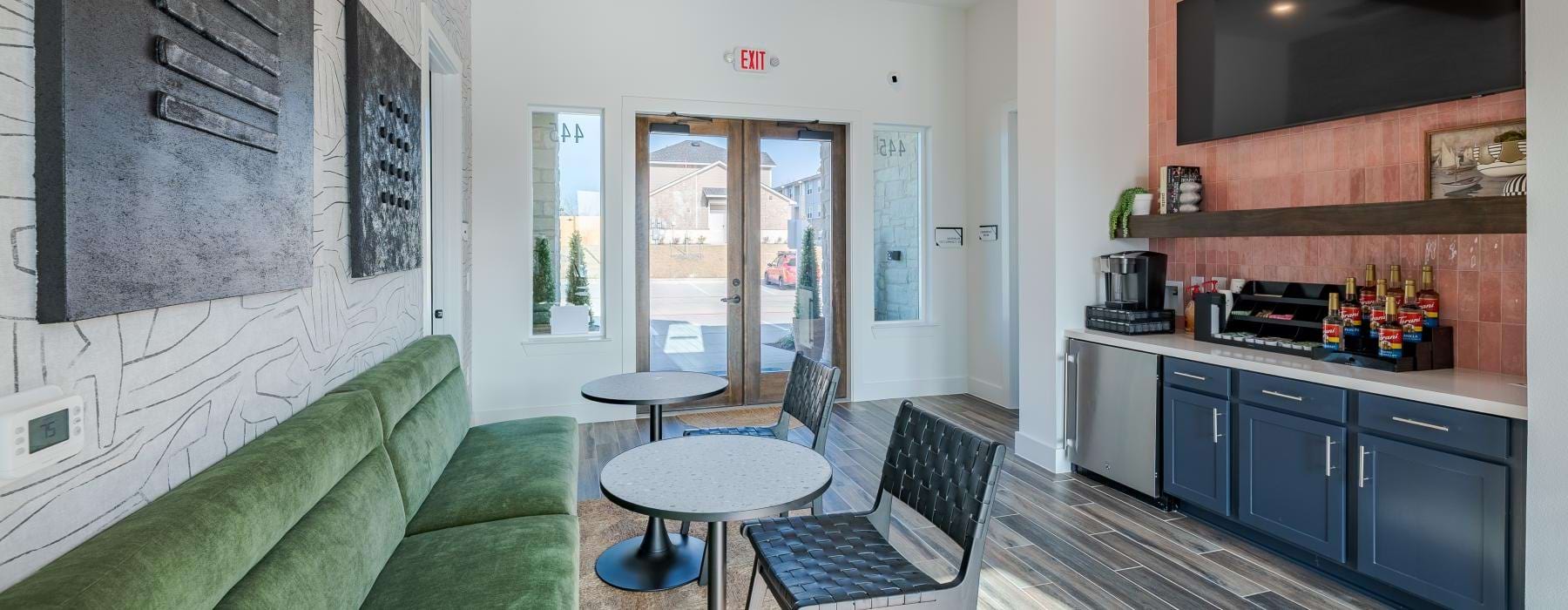 a room with a couch and a table